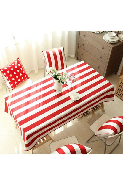 Evimstil Kirmizi Beyaz Cizgili Masa Ortusu Yastik Secenekli 140 Cm X 220 Cm Dikdortgen Trendyol