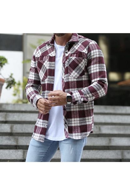 Jokercollection Erkek Bordo Kalin Kumas Oduncu Gomlek Trendyol