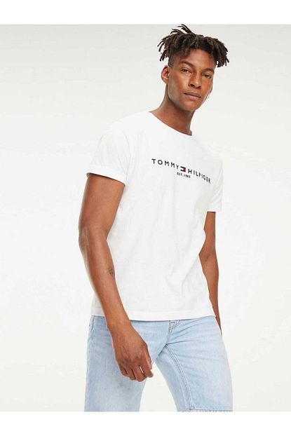 Tommy Hilfiger Erkek Beyaz Est 1985 Logo T Shirt Trendyol