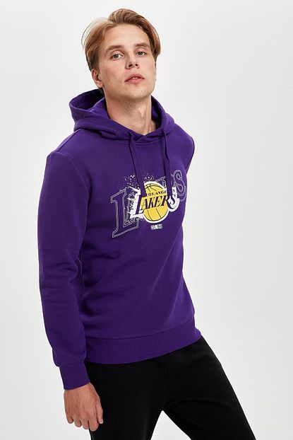 Defacto Erkek Mor Nba Lisansli Kapusonlu Sweatshirt R3239az20au Trendyol
