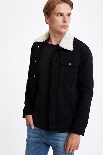 Defacto Erkek Siyah Kot Yakasi Pelus Kurklu Slim Fit Jean Ceket R6717az20au Trendyol