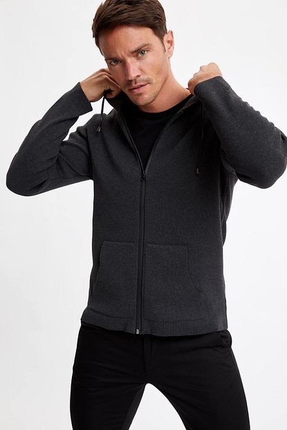 Defacto Erkek Anthra Kapusonlu Fermuarli Sweatshirt R3837az20au Trendyol