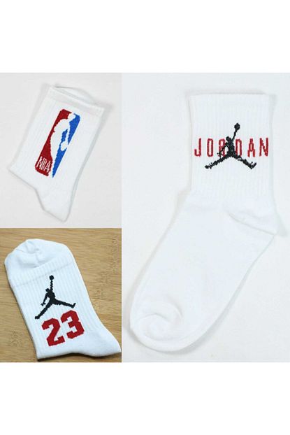 Housebutik Unisex Beyaz Kirmizi Basketbol Nba Jordan 3 Lu Set Spor Corap Trendyol