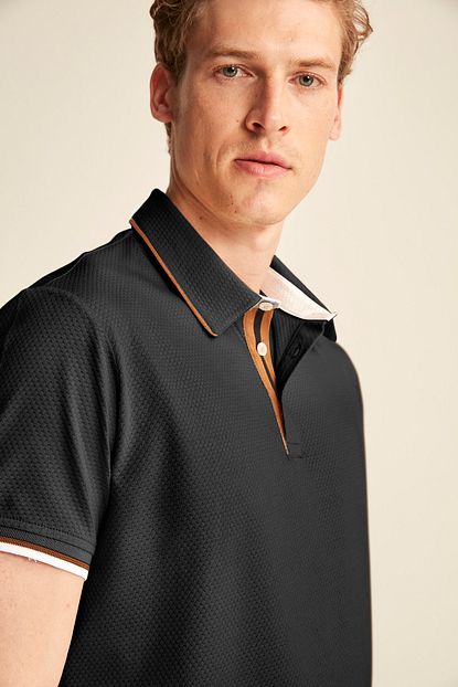 Grimelange Erkek Siyah Polo Yaka Slim Fit T Shirt Trendyol
