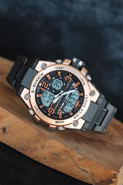 Extrasepetim Siyah Renkli Silikon Rose Kasa Kordonlu Dijital Analog Spor Erkek Saat Trendyol