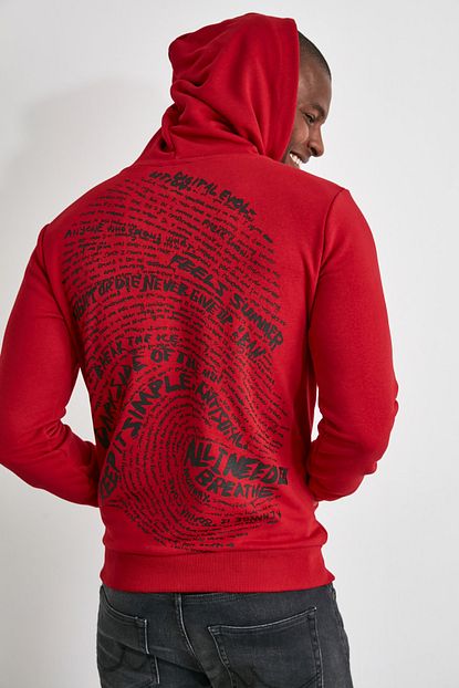 Trendyol Man Kirmizi Erkek Sirt Baskili Kapusonlu Regular Sweatshirt Tmnaw21sw0646 Trendyol