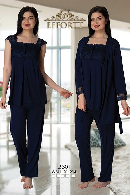 Effort Pijama Sabahlikli Lohusa Hamile Pijama Takimi 2301 Mavi Trendyol