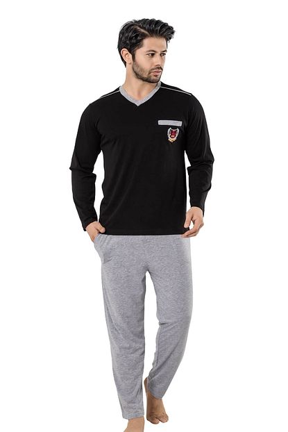 Ozlem Donex Erkek Siyah Uzun Kollu Pijama Takimi Trendyol