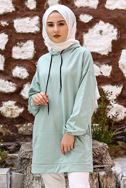 Extrasepetim Kadin Yesil Arkasi Yazili Kapsonlu Tesettur Tunik Trendyol