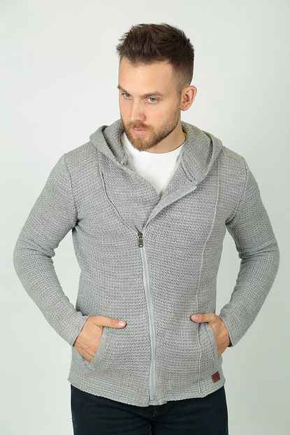 Roy Garage Erkek Gri Yandan Fermuarli Triko Hirka Trendyol