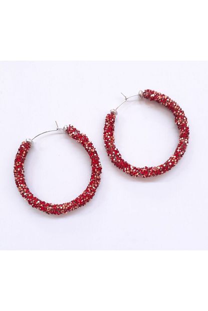 Akin Aksesuar Swarovski Tasli Dore Kirmizi Buyuk Boy Halka Kupe 6 5 Cm Trendyol