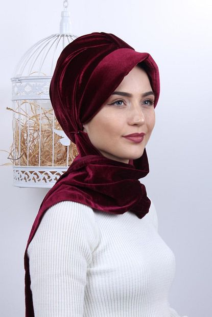 Buglem Tekstil Kadife Salli Sapka Bone Bordo Trendyol