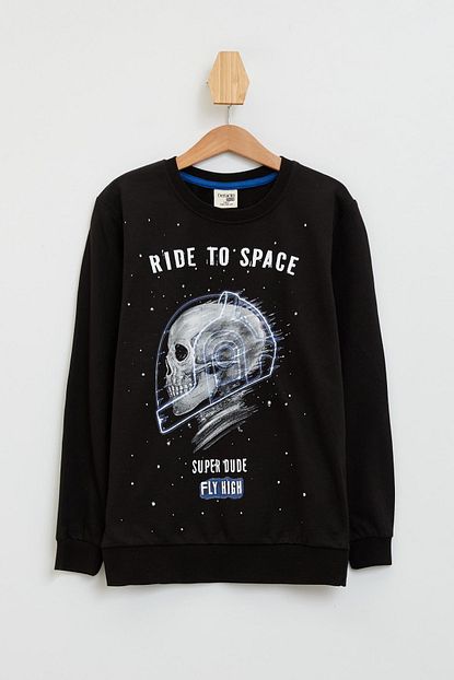 Defacto Siyah Genc Erkek Kuru Kafa Baskili Sloganli Sweatshirt Trendyol