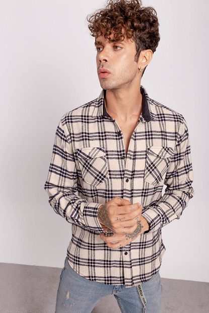 Lafaba Erkek Lacivert Slim Fit Oduncu Gomlek Trendyol