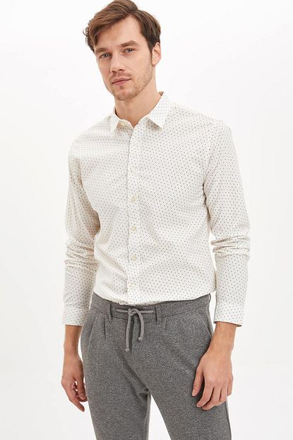 Defacto Erkek Beyaz Slim Fit Cizgili Oxford Gomlek Trendyol