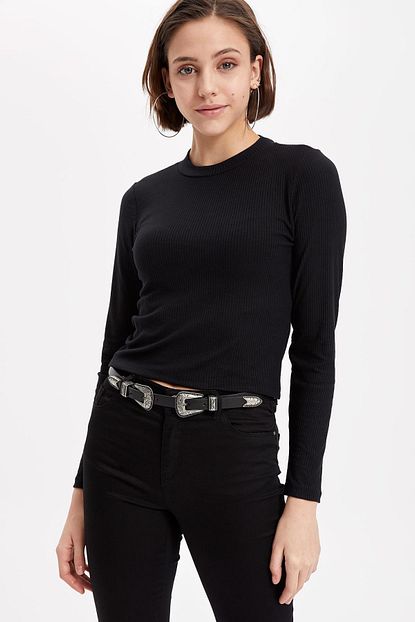 Defacto Kadin Uzun Kollu Crop Top T Shirt K6203az 19sp Bk46 Trendyol