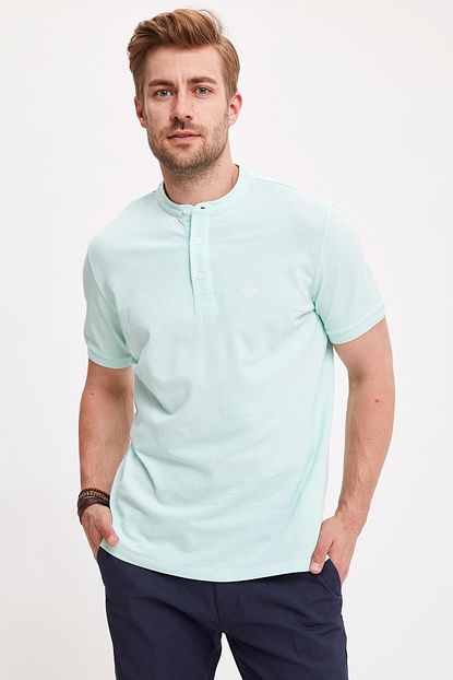 Defacto Erkek Turkuaz Regular Fit Hakim Yaka T Shirt L4973az 19sm Tr315 Trendyol