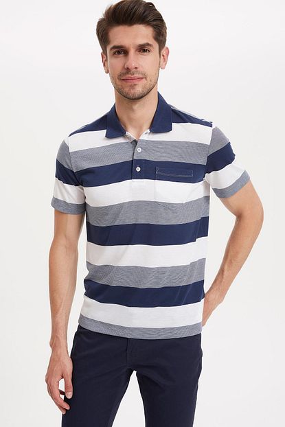 Defacto Erkek Mavi Cizgili Polo T Shirt K4887az 19sm Be78 Trendyol