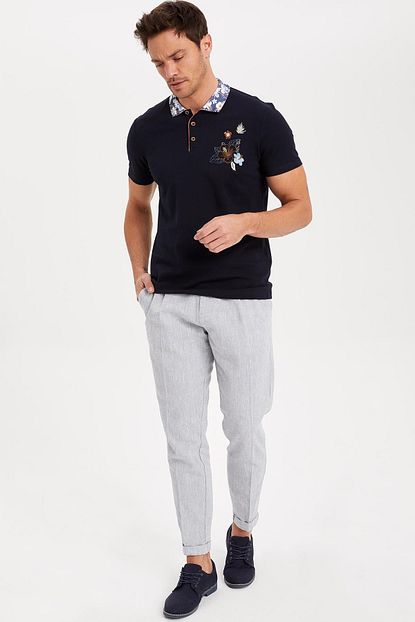 Defacto Erkek Mavi Keten Karisim Crop Fit Pantolon K3255az 19sm Be393 Trendyol