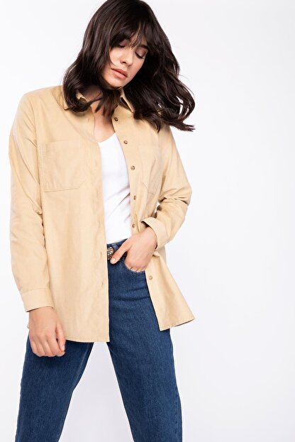 Defacto Kadin Ekru Cift Cepli Basic Gomlek Tunik J0809az 18wn Er157 Trendyol