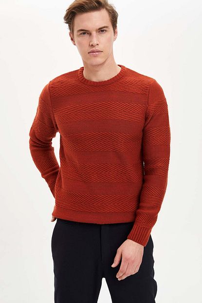 Defacto Erkek Turuncu Basic Slim Fit Kazak L8808az 19wn Og433 Trendyol