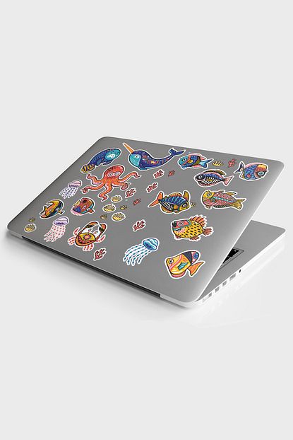 Tugibu Deniz Hayvanlari Temali Laptop Notebook Kask Sticker Etiket Seti Trendyol