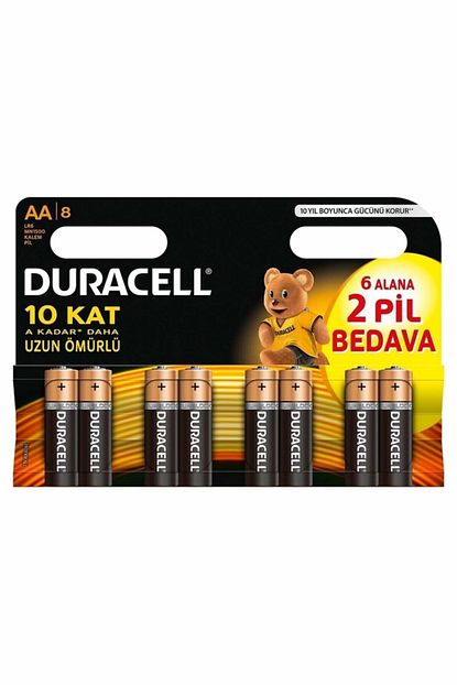 duracell kalem pil 8 li alkalin aa