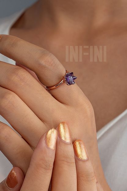 Infini Taki Ametist Tasli Lotus Cicegi Gumus Yuzuk Trendyol