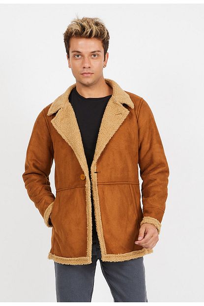 Serseri Jeans Erkek Taba Ici Camel Kurklu Uzun Spor Kaban Trendyol