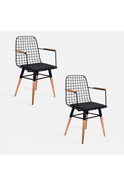 Theia Tasarim Tel Sandalye Kolcakli Ve Sirt Minderli Siyah Trendyol