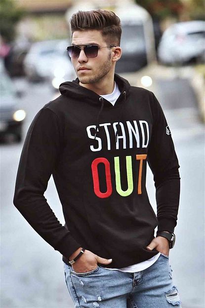 Madmext Erkek Siyah Kapsonlu Sweatshirt 2691 1 Trendyol