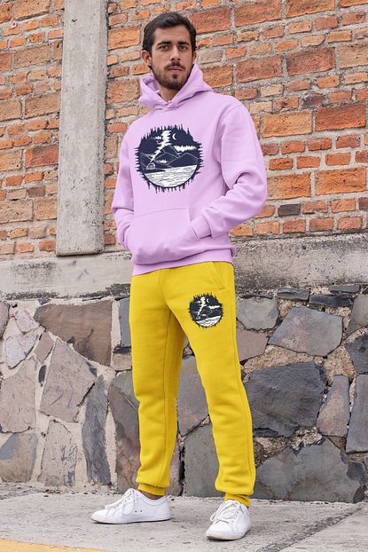 Angemiel Erkek Pembe Wear Dag Evi Ve Gol Esofman Takimi Kapusonlu Sweatshirt Sari Esofman Alti Trendyol