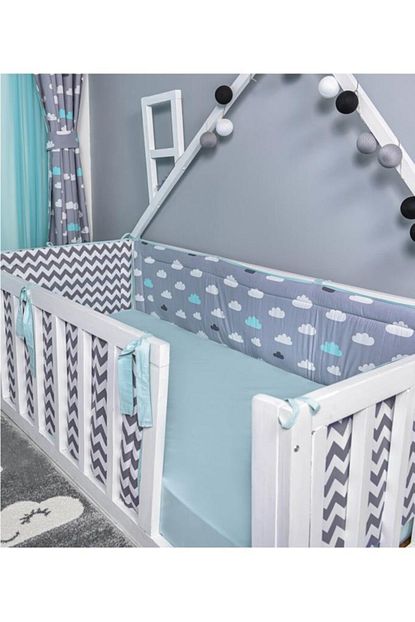 Odeon Cocuk Yatak Yan Kenar Koruma Montessori Mint Bulutlu 90x190 Trendyol