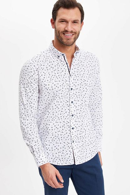 Defacto Erkek Beyaz Cicek Desenli Modern Fit Gomlek K3054az 19sm Wt34 Trendyol