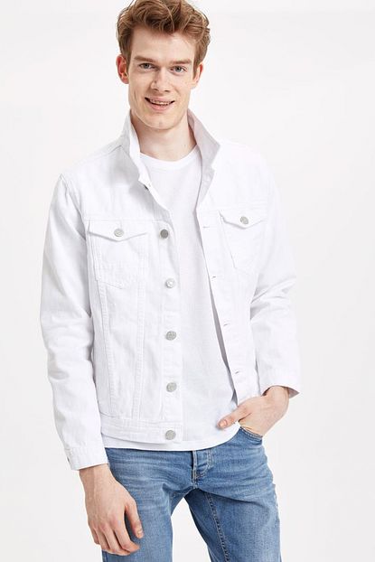 Defacto Erkek Beyaz Slim Fit Jean Ceket K7376az 19sm Wt34 Trendyol