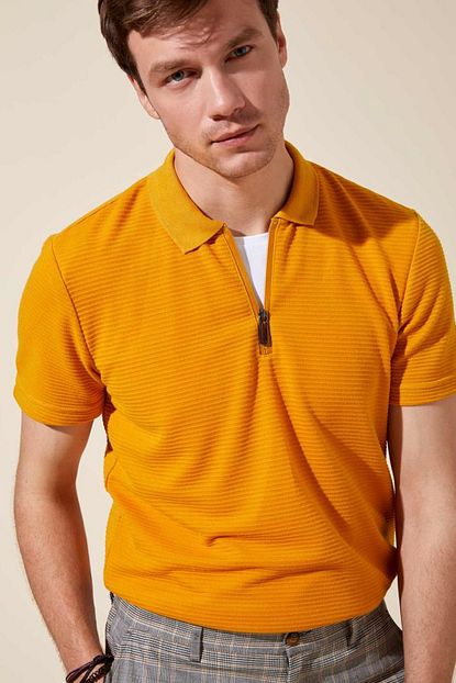Defacto Erkek Sari Fermuarli Slim Fit Polo T Shirt L6588az 19hs Yl389 Trendyol