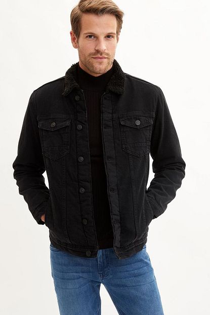 Defacto Erkek Siyah Kot Yakasi Ve Ici Kurklu Jean Ceket L5570az 19wn Nm40 Trendyol