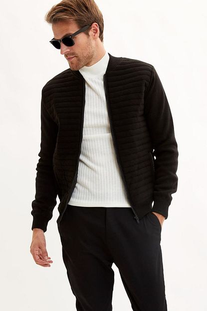 Defacto Erkek Siyah Slim Fit Triko Hirka Trendyol