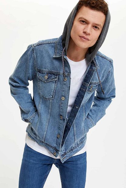 Defacto Erkek Mavi Kot Kapusonlu Jean Ceket M4847az 20sp Nm28 Trendyol