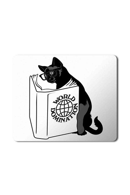 kitap okuyan kedi world domination mouse pad mousepad