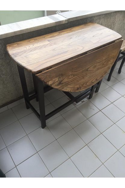 Ladin Sanat Atolyesi Ahsap Katlanabilir Yuvarlak Mutfak Balkon Masasi Trendyol