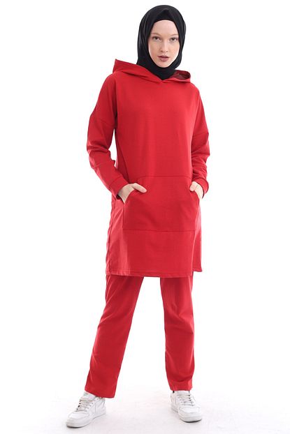 Butik Vanilin Kadin Kirmizi Spor Tunik Pantolon Ikili Takim Trendyol