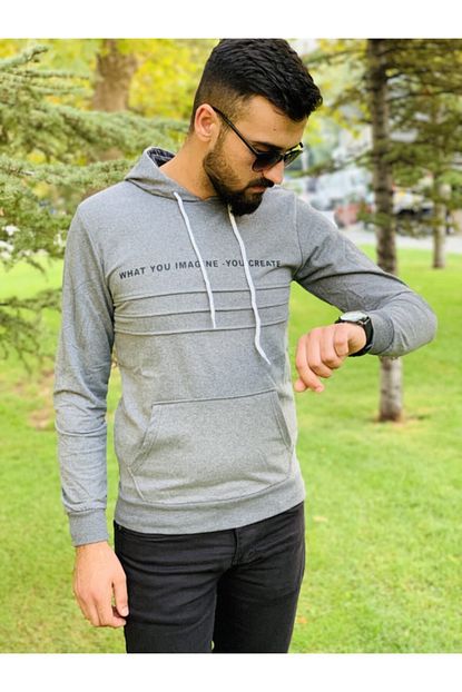 Mastiff Erkek Gri Kapsonlu Sweatshirt Trendyol