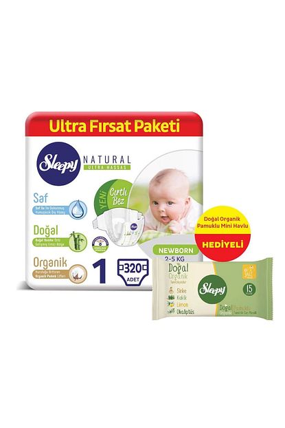 sleepy natural bebek bezi 1 numara yenidogan 320 adet islak havlu hediyeli fiyati yorumlari trendyol
