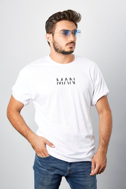 Trendbir Erkek Beyaz Man Yazili Tisort Trendyol