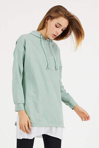 Kumral Kadin Su Yesili Uzun Beyaz Astarli Sweatshirt Trendyol