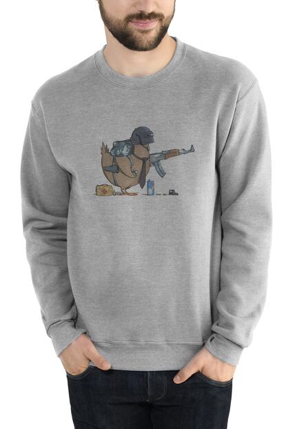 Collage Pubg Pubg Tavuk Baskili Gri Erkek Orme Sweatshirt Uzun Kol Trendyol