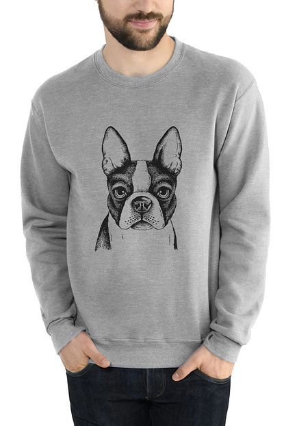 Collage Boston Terrier Fransiz Bulldog Kopek Yavrusu Baskili Gri Erkek Orme Sweatshirt Uzun Kol Trendyol