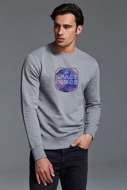 Collage Nasa Baskili Gri Erkek Orme Sweatshirt Uzun Kol Trendyol
