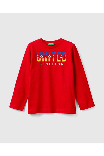 United Colors Of Benetton Erkek Cocuk Kirmizi Yazili Tshirt Trendyol